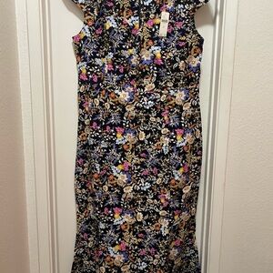 Anthropologie Black Floral Midi Dress